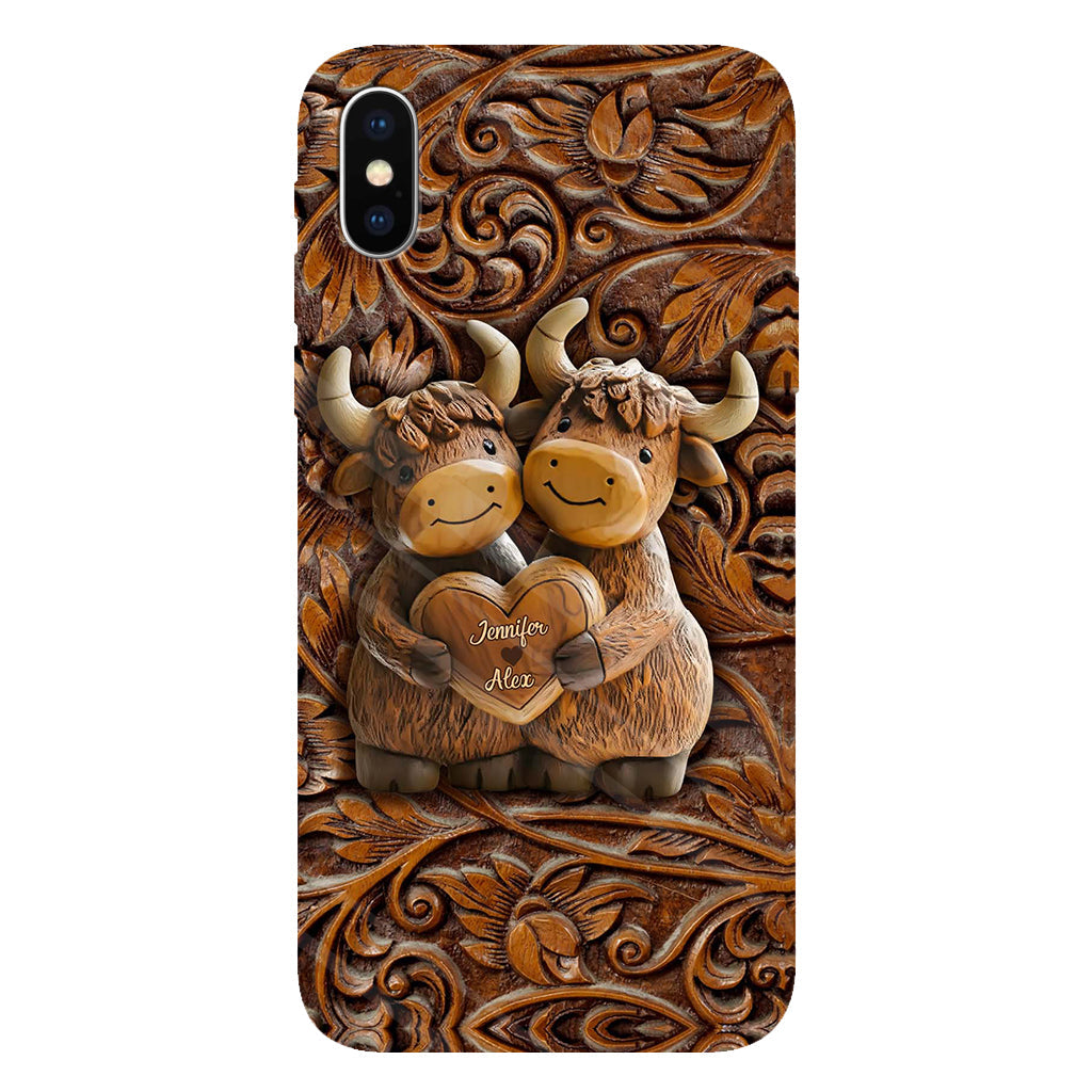 Couple de vaches des Highlands mignon - Coque de téléphone personnalisée avec imprimé intégral de vaches des Highlands