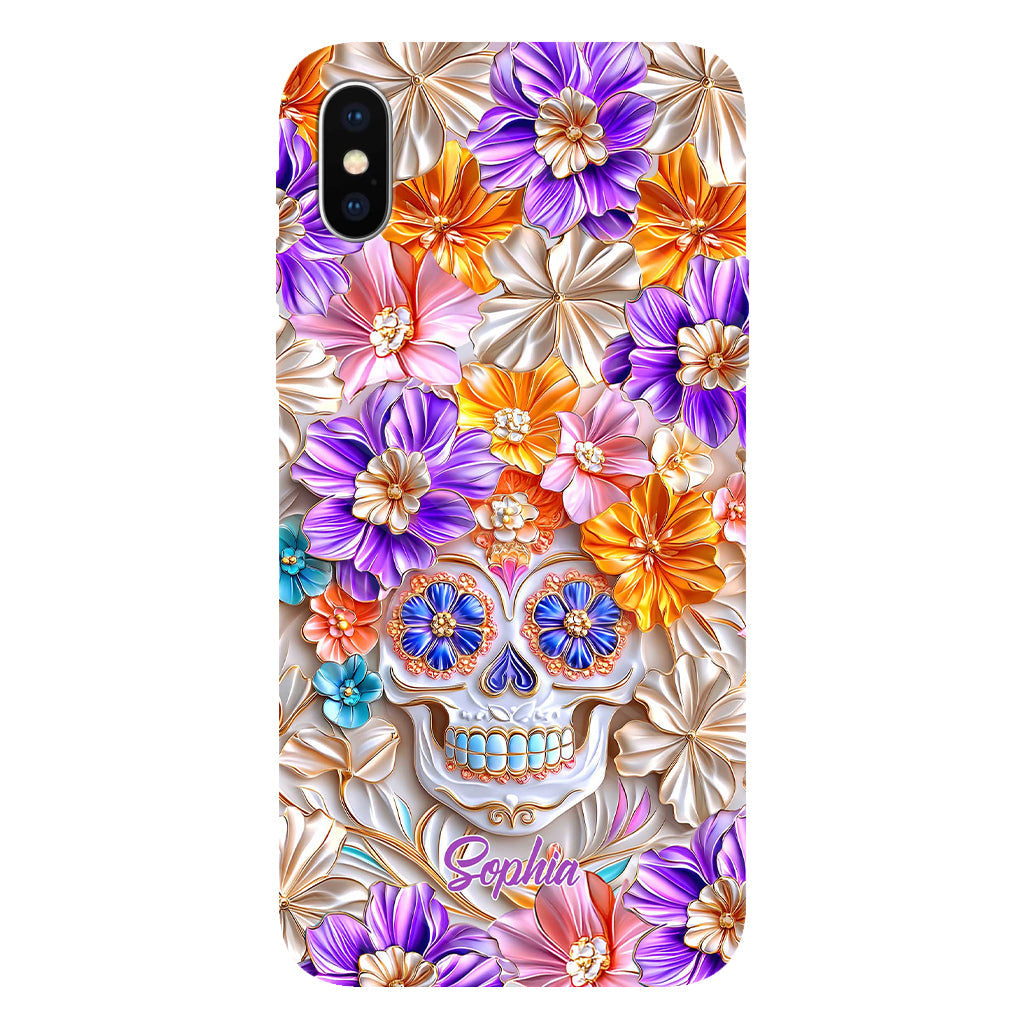 Floral Skull - Personalized Skull Full Print Phone Case