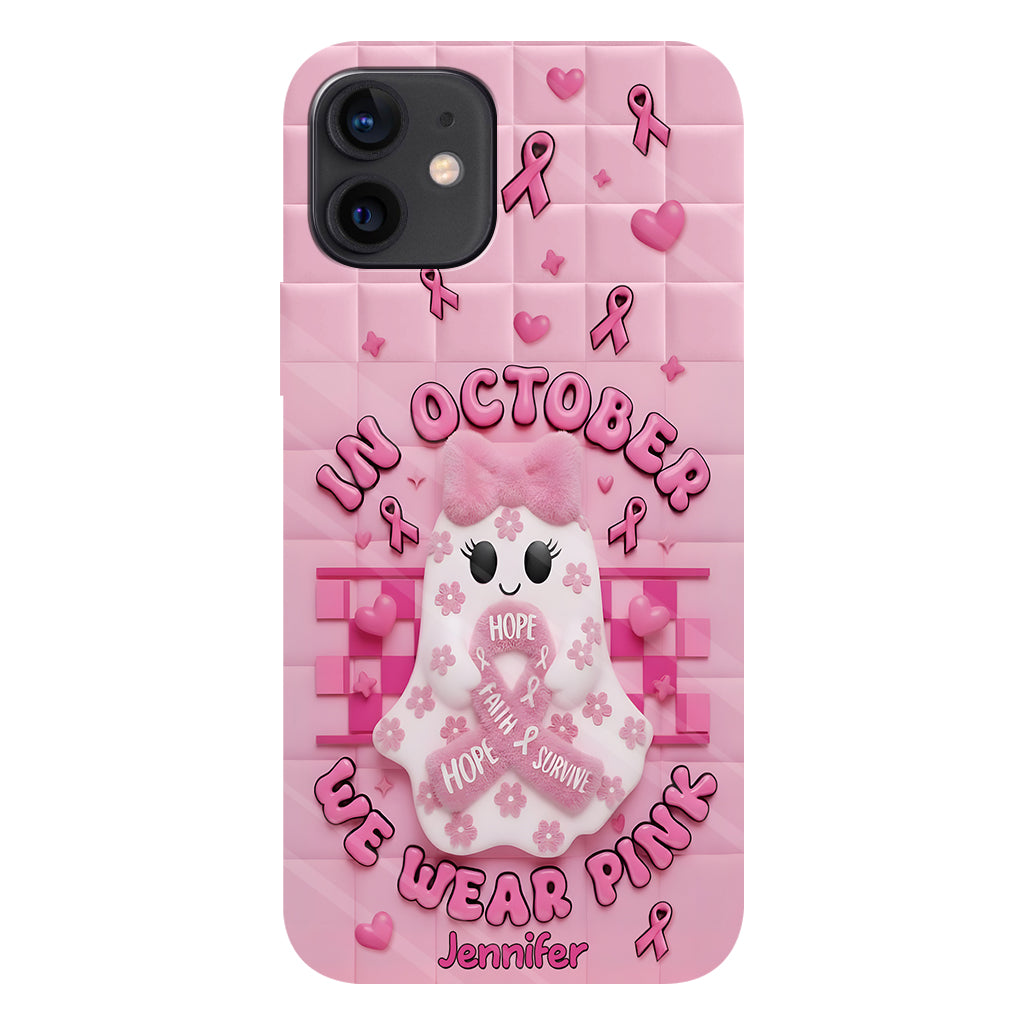 Coque de téléphone personnalisée avec un adorable fantôme et un message de sensibilisation au cancer du sein - Coque de téléphone imprimée intégralement pour la sensibilisation au cancer du sein