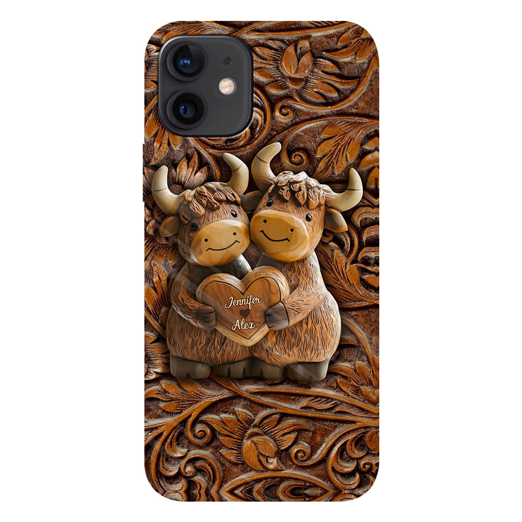 Couple de vaches des Highlands mignon - Coque de téléphone personnalisée avec imprimé intégral de vaches des Highlands