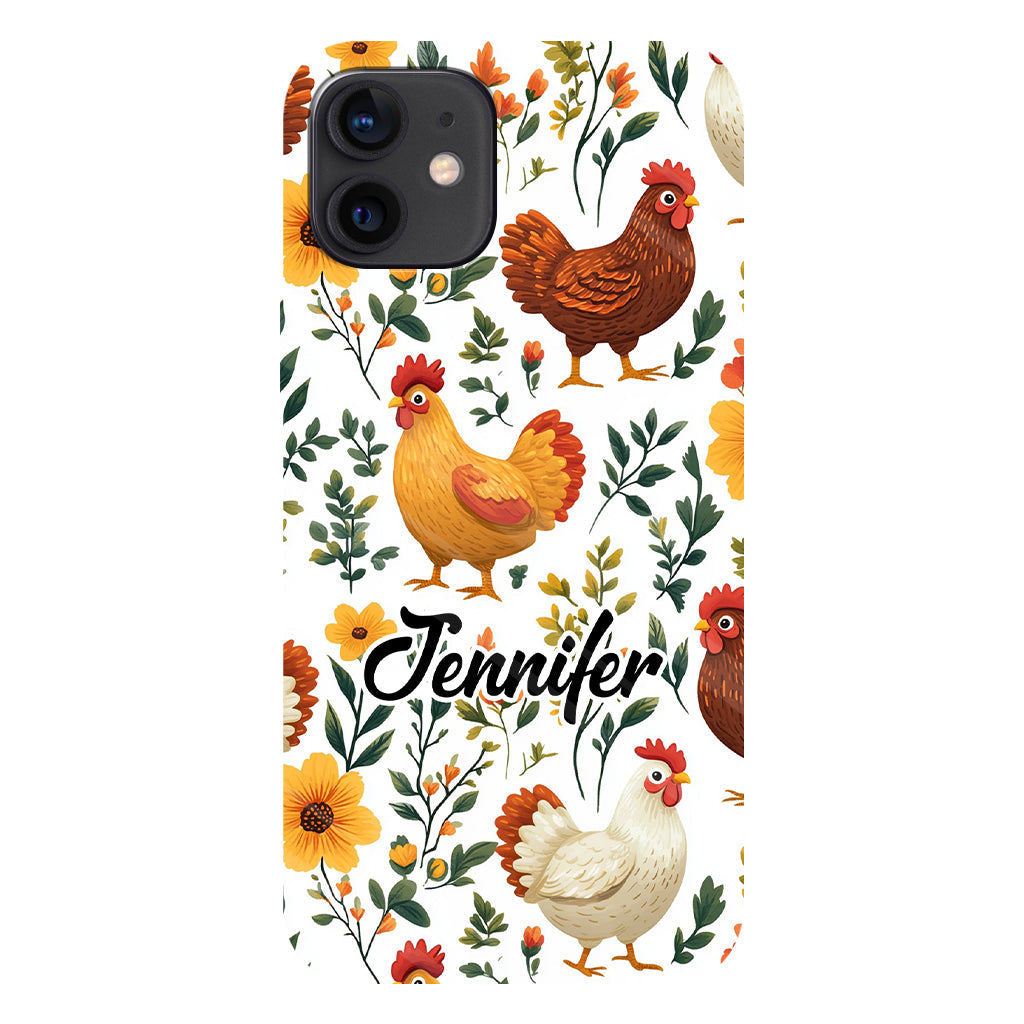 Coque de téléphone personnalisée avec motif de poules fleuries mignonnes - Coque de téléphone imprimée avec des poules - Motifs de poules - Mignonnes