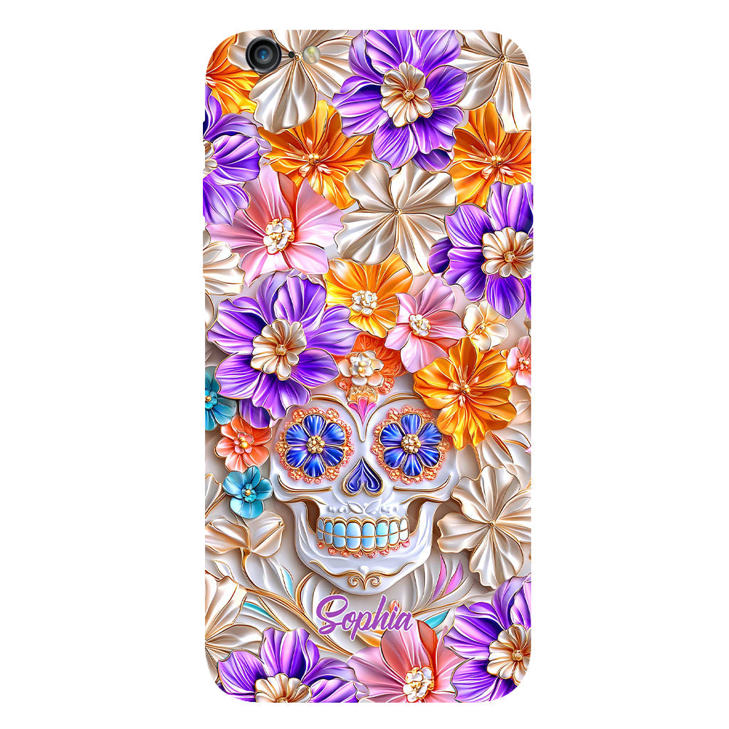 Floral Skull - Personalized Skull Full Print Phone Case