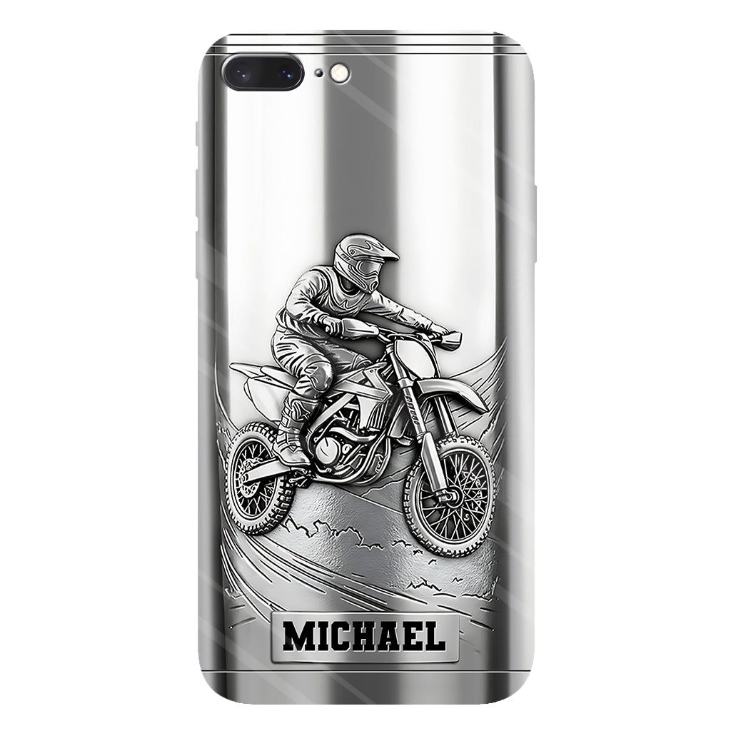 Coque de téléphone personnalisée motif motocross/cross métallisée - Coque de téléphone imprimée intégralement sur le thème du motocross