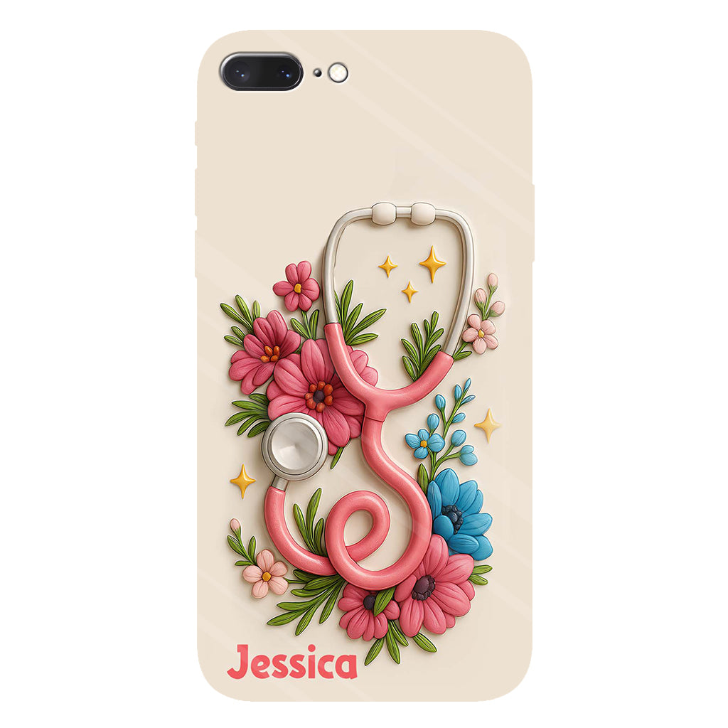 Floral Stethoscope - Personalized Nurse Full Print Phone Case