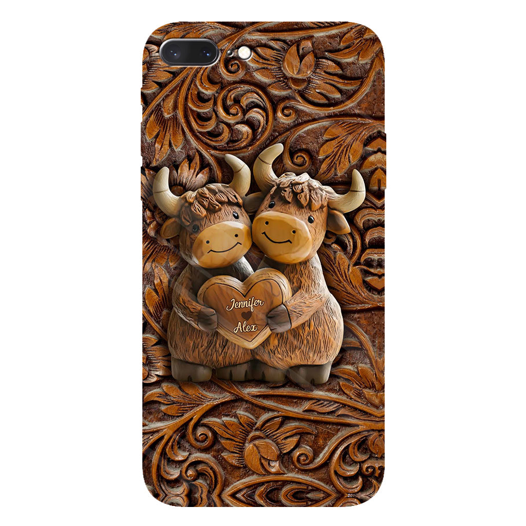 Couple de vaches des Highlands mignon - Coque de téléphone personnalisée avec imprimé intégral de vaches des Highlands