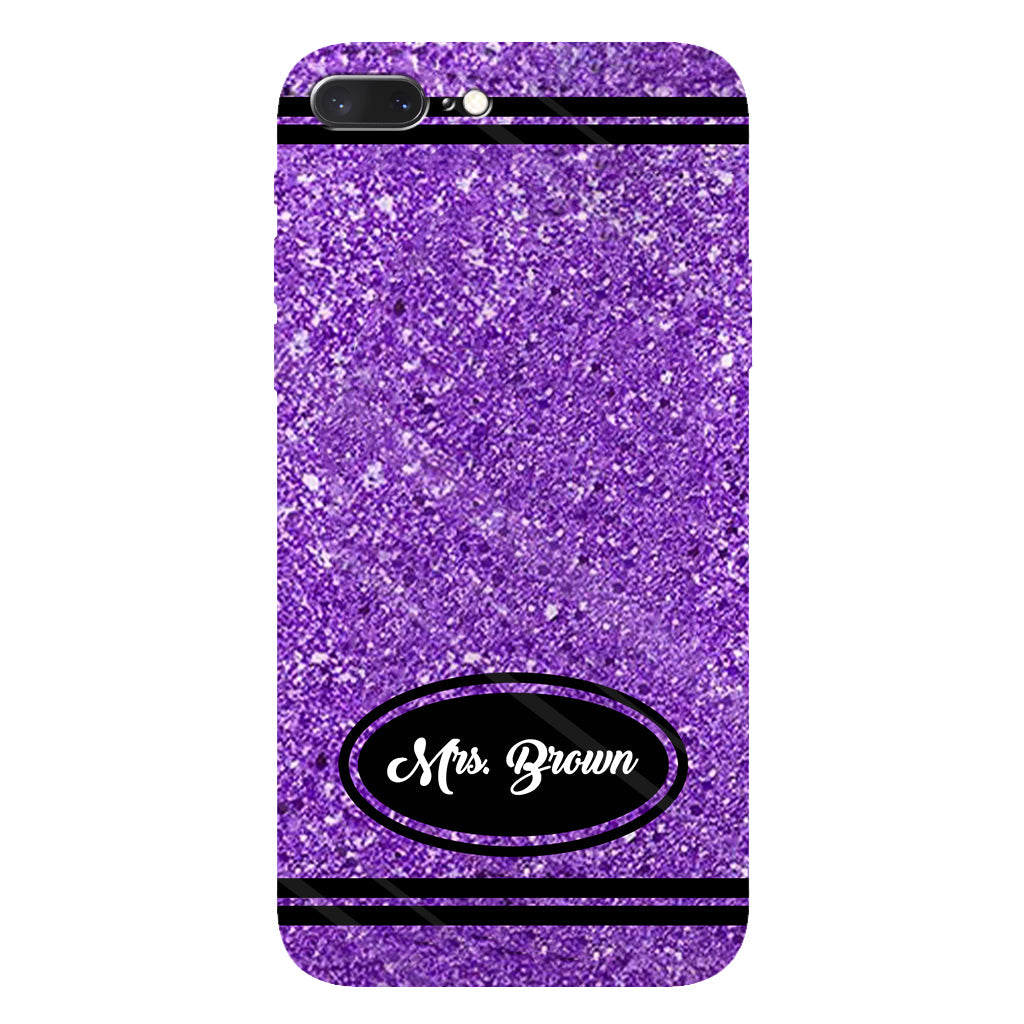 Coque de téléphone et support pour téléphone personnalisés avec motif crayon à paillettes artificielles - Design crayon à paillettes artificielles - Impression intégrale - Motif pour enseignant
