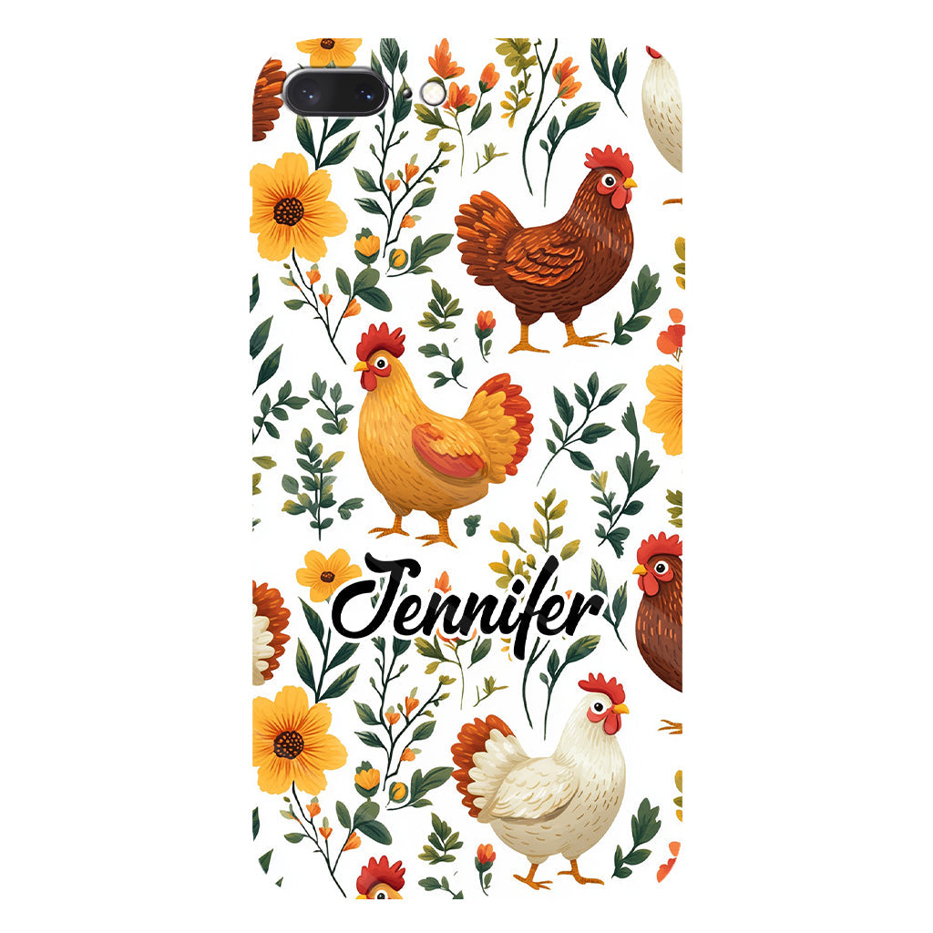 Coque de téléphone personnalisée avec motif de poules fleuries mignonnes - Coque de téléphone imprimée avec des poules - Motifs de poules - Mignonnes