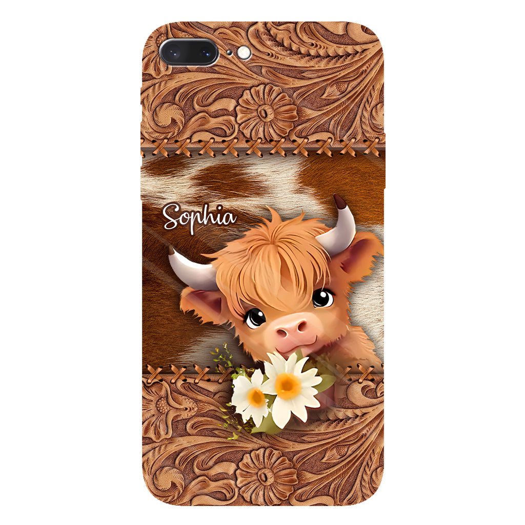 Coque de téléphone personnalisée avec impression intégrale représentant une adorable vache des Highlands