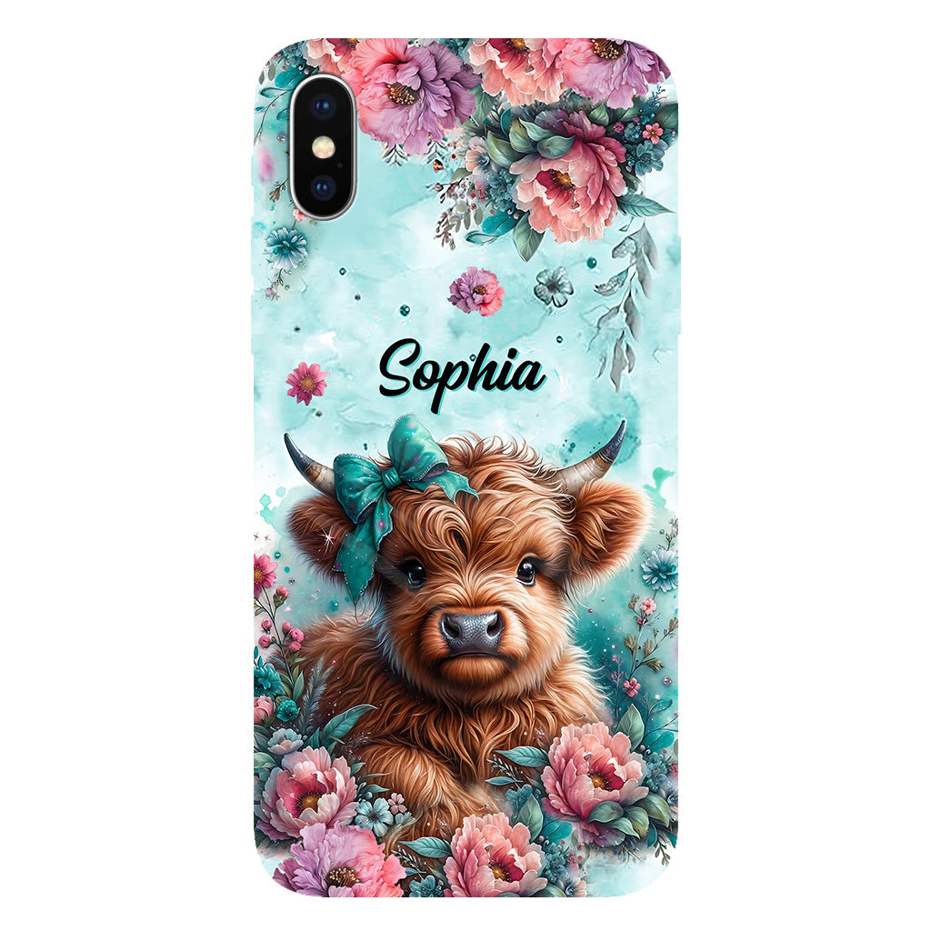 Coque de téléphone personnalisée avec imprimé intégral « Bébé vache des Highlands »
