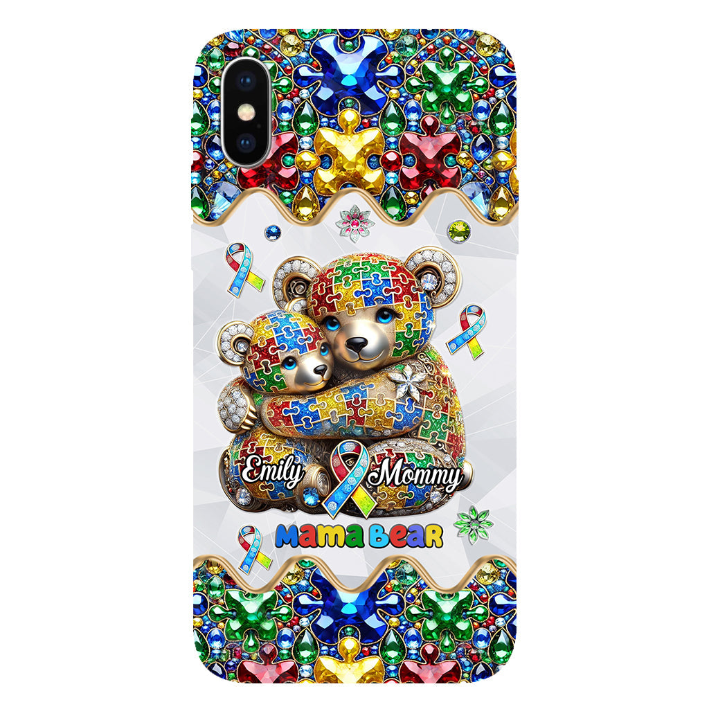 Coque de téléphone personnalisée « Maman Ours » pour la sensibilisation à l'autisme (avec impression intégrale)