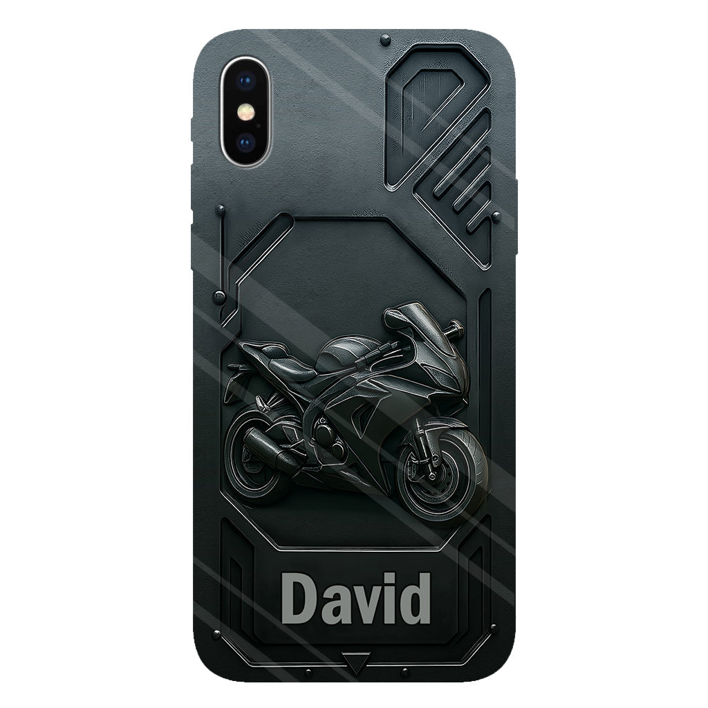Coque de téléphone personnalisée pour motard, style cruiser/sportif, avec impression intégrale.