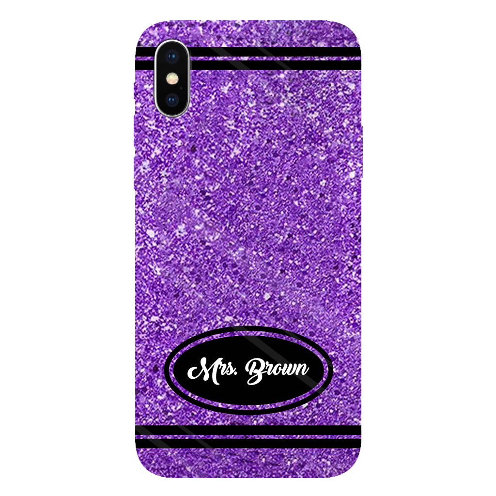 Coque de téléphone et support pour téléphone personnalisés avec motif crayon à paillettes artificielles - Design crayon à paillettes artificielles - Impression intégrale - Motif pour enseignant