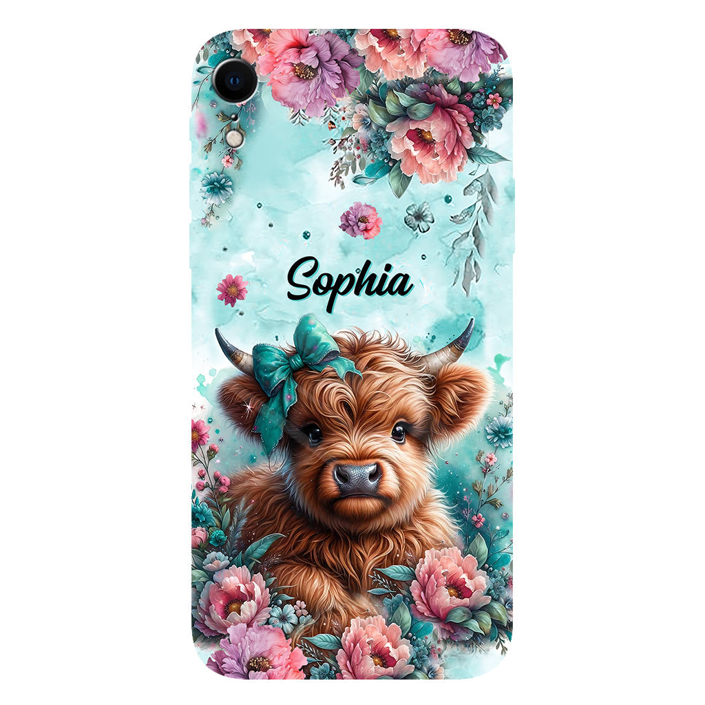 Coque de téléphone personnalisée avec imprimé intégral « Bébé vache des Highlands »