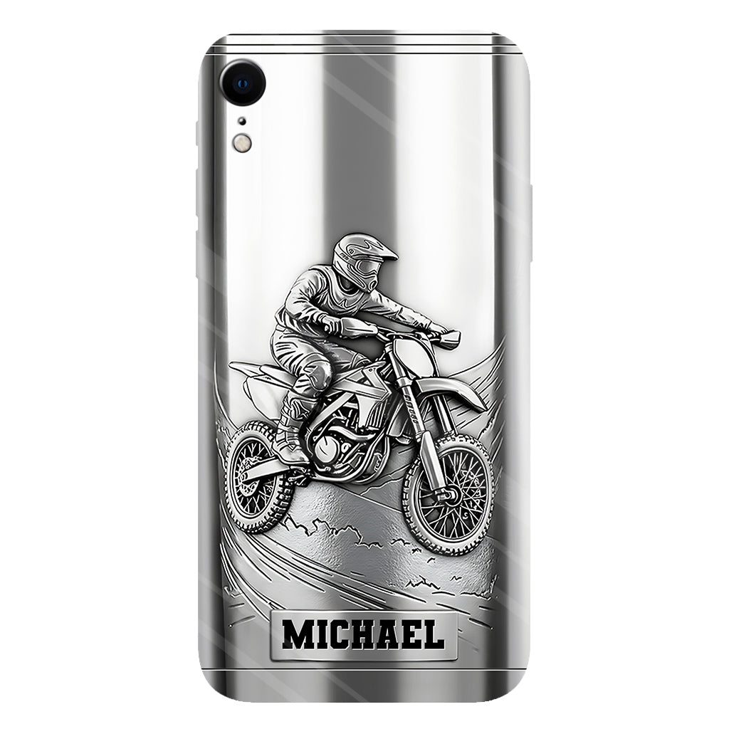Coque de téléphone personnalisée motif motocross/cross métallisée - Coque de téléphone imprimée intégralement sur le thème du motocross