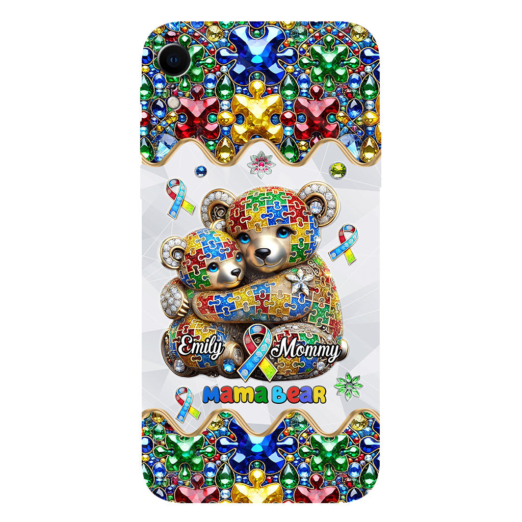 Coque de téléphone personnalisée « Maman Ours » pour la sensibilisation à l'autisme (avec impression intégrale)