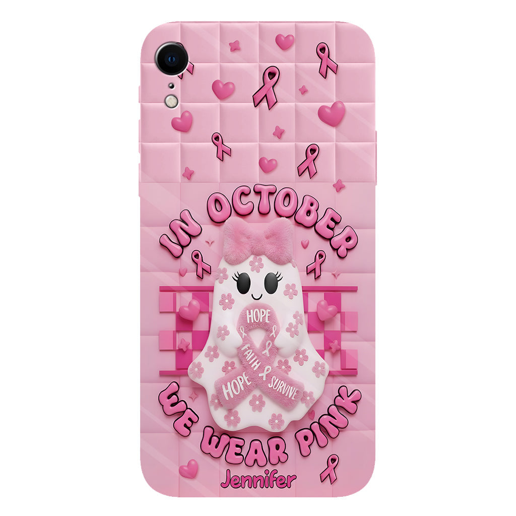 Coque de téléphone personnalisée avec un adorable fantôme et un message de sensibilisation au cancer du sein - Coque de téléphone imprimée intégralement pour la sensibilisation au cancer du sein