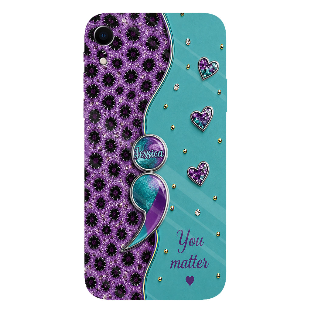 You Matter Teal Purple Semicolon - Personalized Suicide Prevention Full Print Phone Case