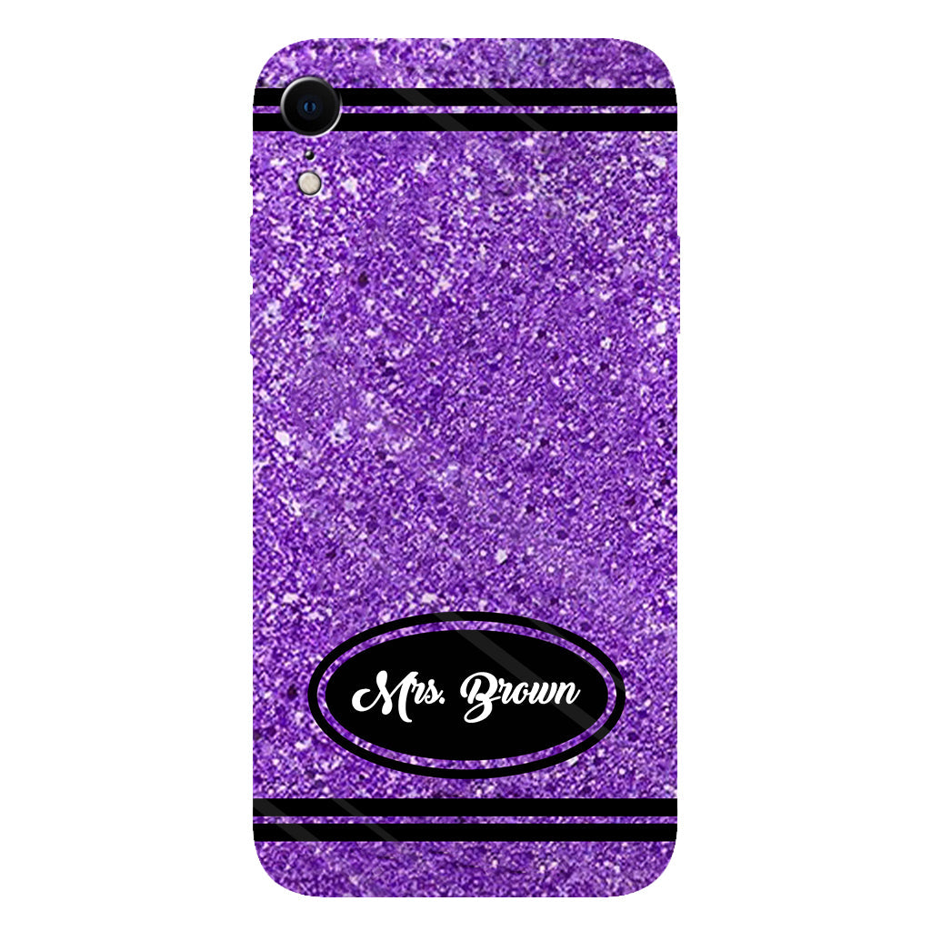 Coque de téléphone et support pour téléphone personnalisés avec motif crayon à paillettes artificielles - Design crayon à paillettes artificielles - Impression intégrale - Motif pour enseignant