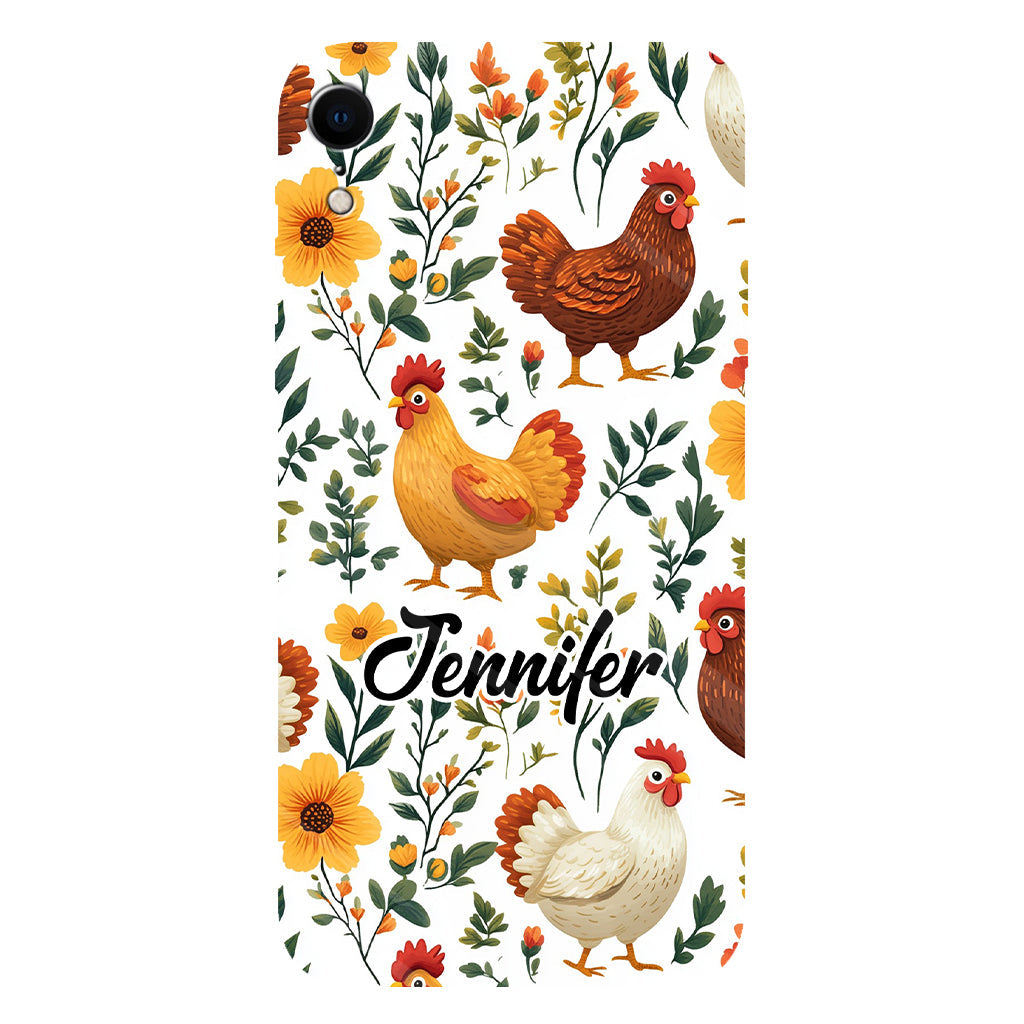 Coque de téléphone personnalisée avec motif de poules fleuries mignonnes - Coque de téléphone imprimée avec des poules - Motifs de poules - Mignonnes