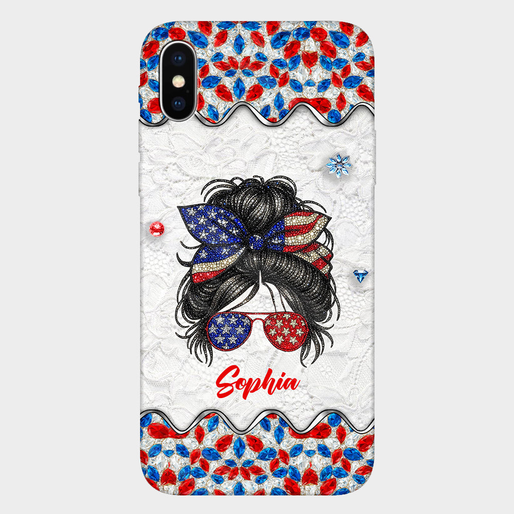 Coque de téléphone personnalisée « Fille au chignon décoiffé » (4 juillet) avec impression intégrale