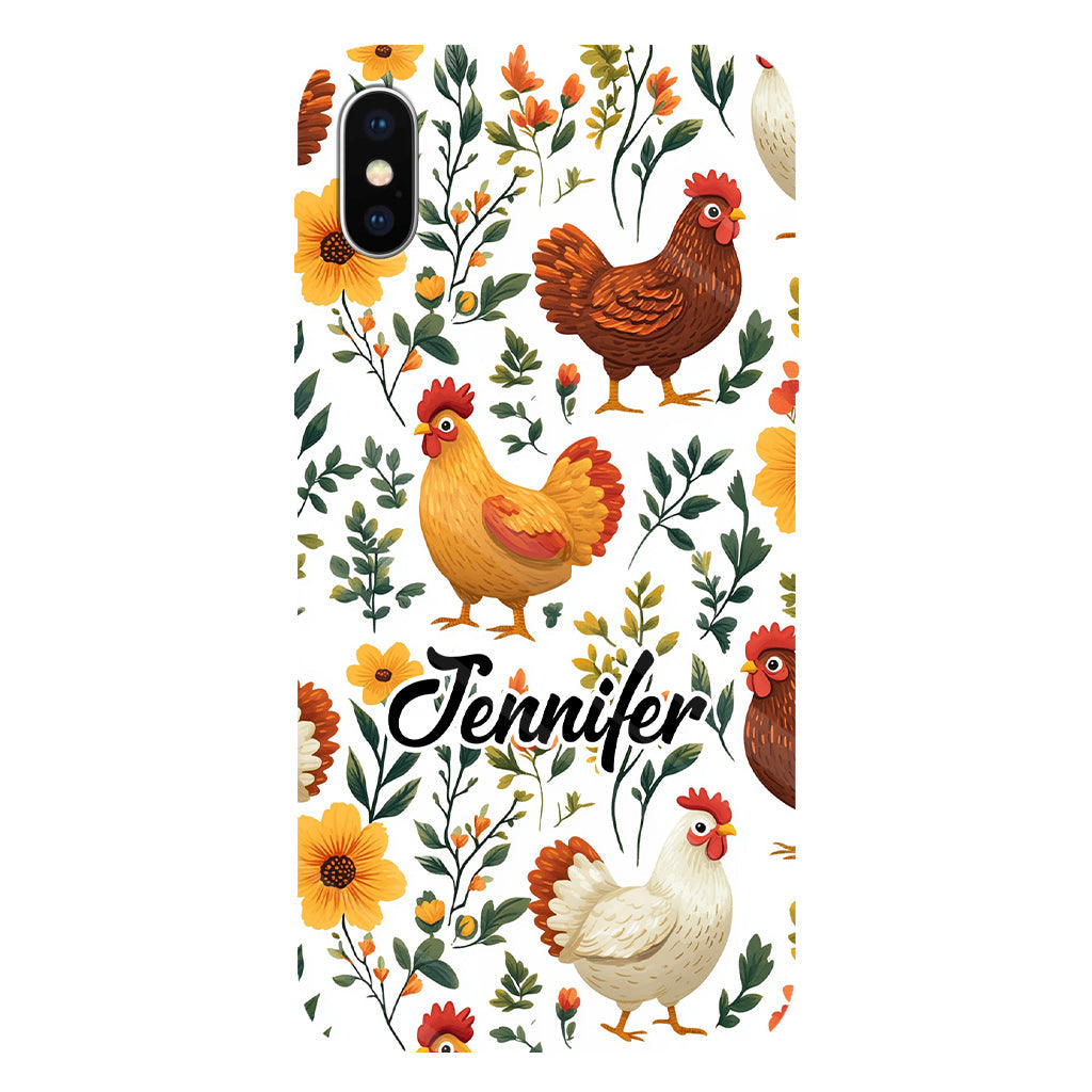 Coque de téléphone personnalisée avec motif de poules fleuries mignonnes - Coque de téléphone imprimée avec des poules - Motifs de poules - Mignonnes