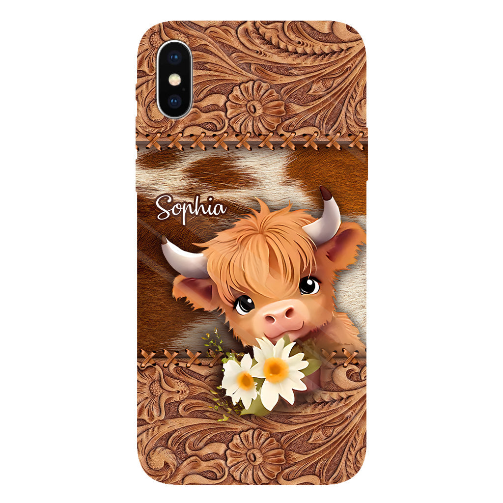 Coque de téléphone personnalisée avec impression intégrale représentant une adorable vache des Highlands