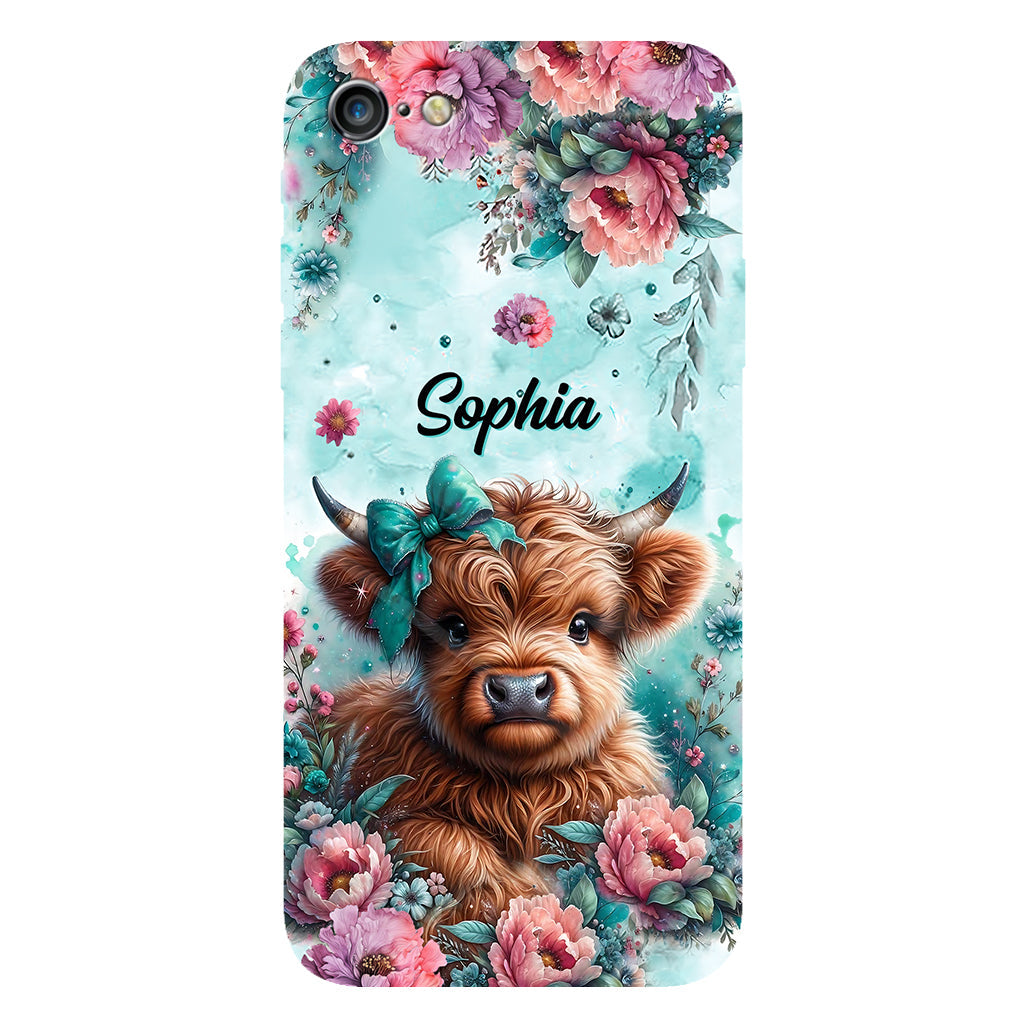 Coque de téléphone personnalisée avec imprimé intégral « Bébé vache des Highlands »