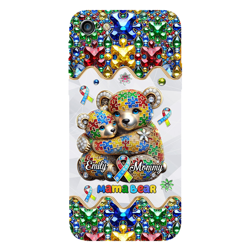 Coque de téléphone personnalisée « Maman Ours » pour la sensibilisation à l'autisme (avec impression intégrale)
