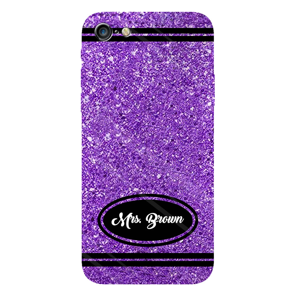 Coque de téléphone et support pour téléphone personnalisés avec motif crayon à paillettes artificielles - Design crayon à paillettes artificielles - Impression intégrale - Motif pour enseignant