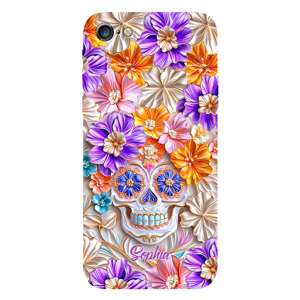 Floral Skull - Personalized Skull Full Print Phone Case