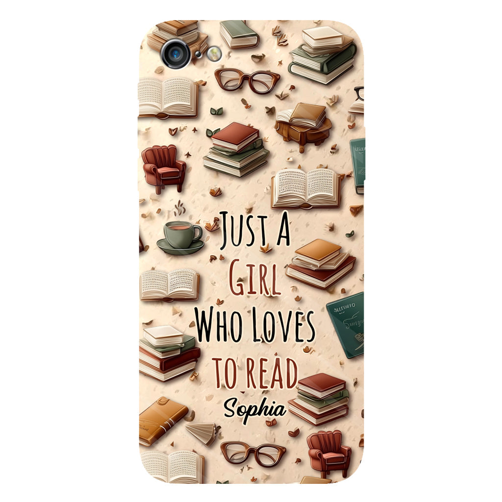 Coque de téléphone personnalisée « Juste une fille qui aime lire » avec un livre imprimé intégralement