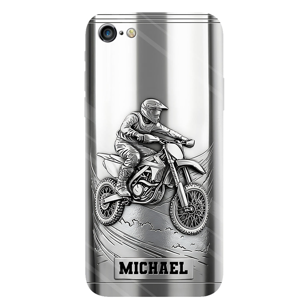 Coque de téléphone personnalisée motif motocross/cross métallisée - Coque de téléphone imprimée intégralement sur le thème du motocross