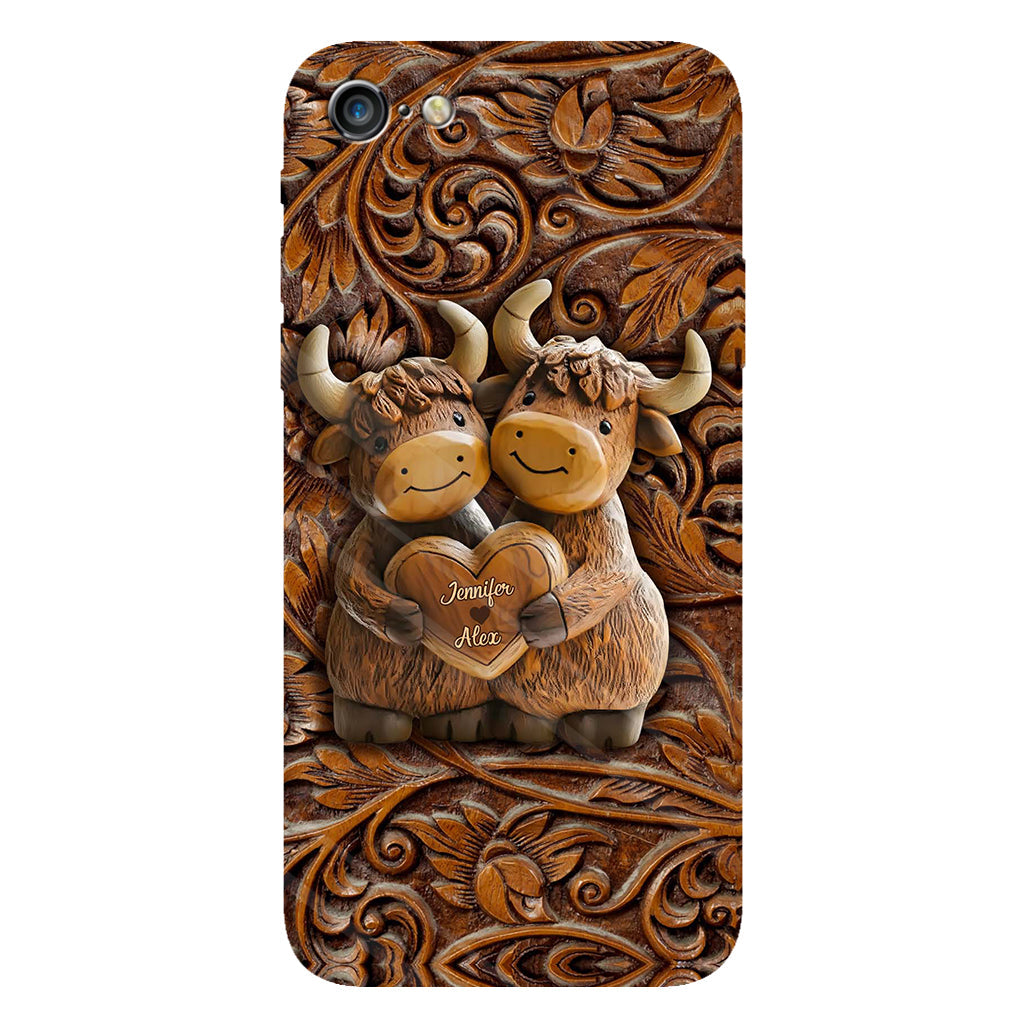 Couple de vaches des Highlands mignon - Coque de téléphone personnalisée avec imprimé intégral de vaches des Highlands