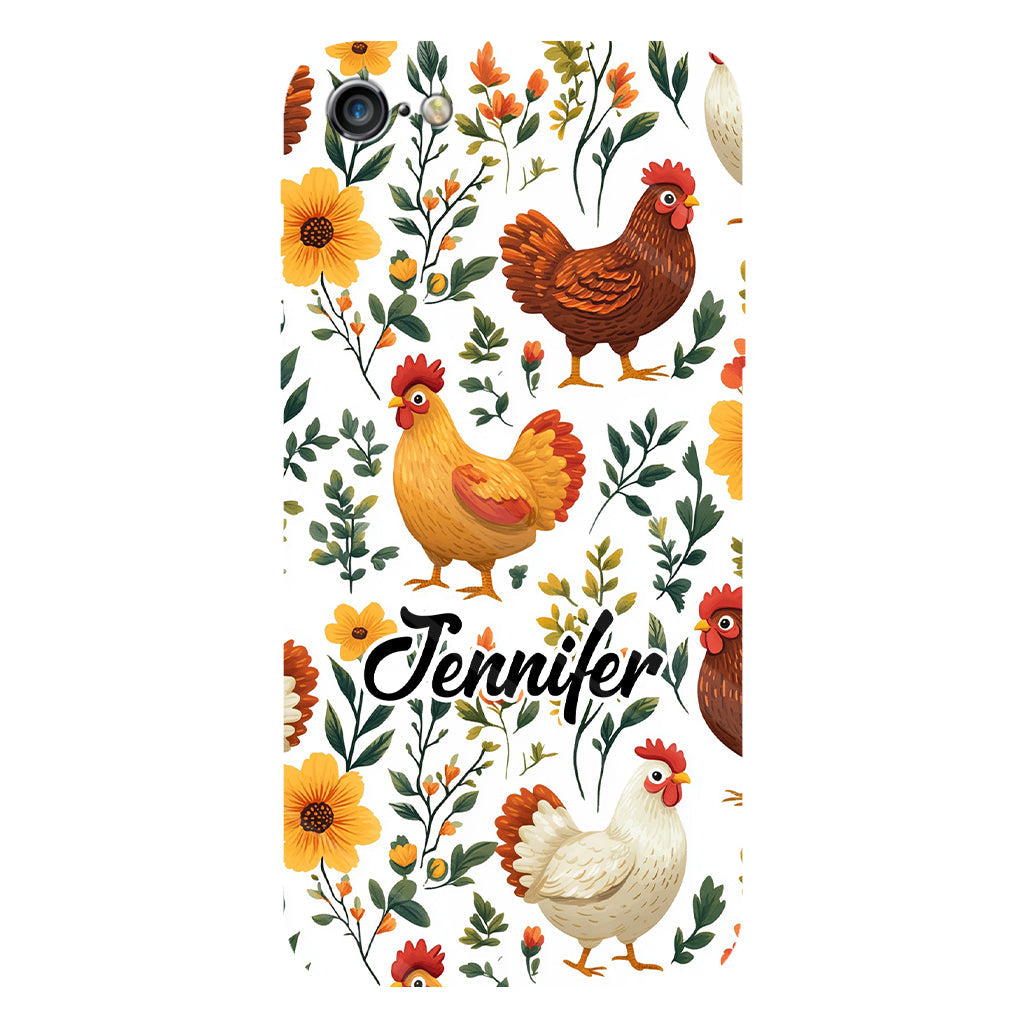 Coque de téléphone personnalisée avec motif de poules fleuries mignonnes - Coque de téléphone imprimée avec des poules - Motifs de poules - Mignonnes