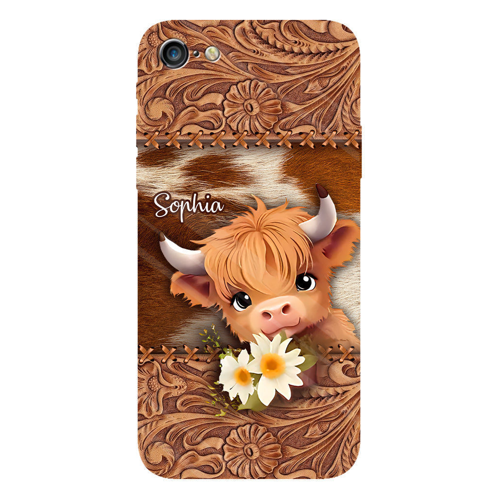 Coque de téléphone personnalisée avec impression intégrale représentant une adorable vache des Highlands