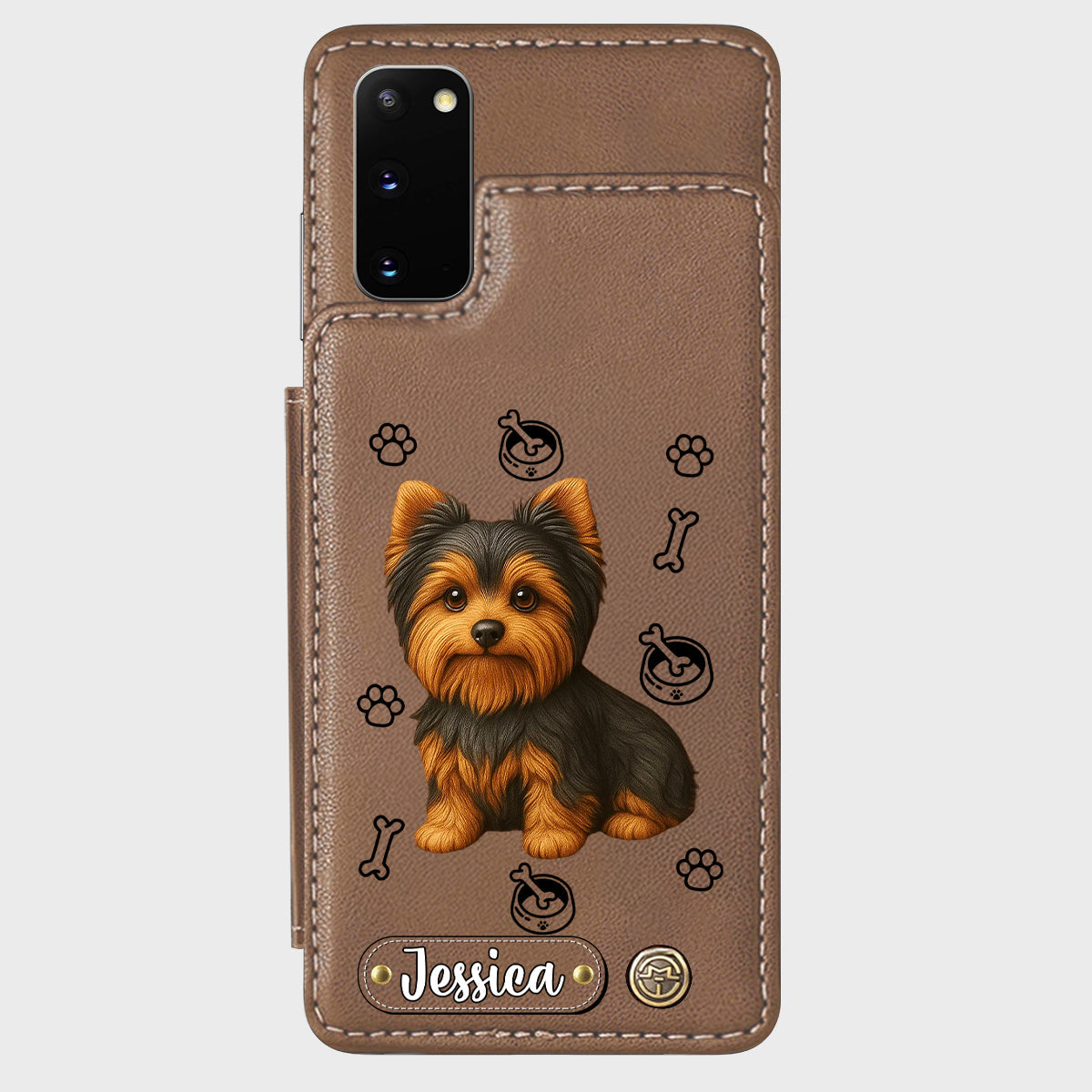 Étui portefeuille pour téléphone personnalisé Yorkshire Terrier « J’aime mon chien »