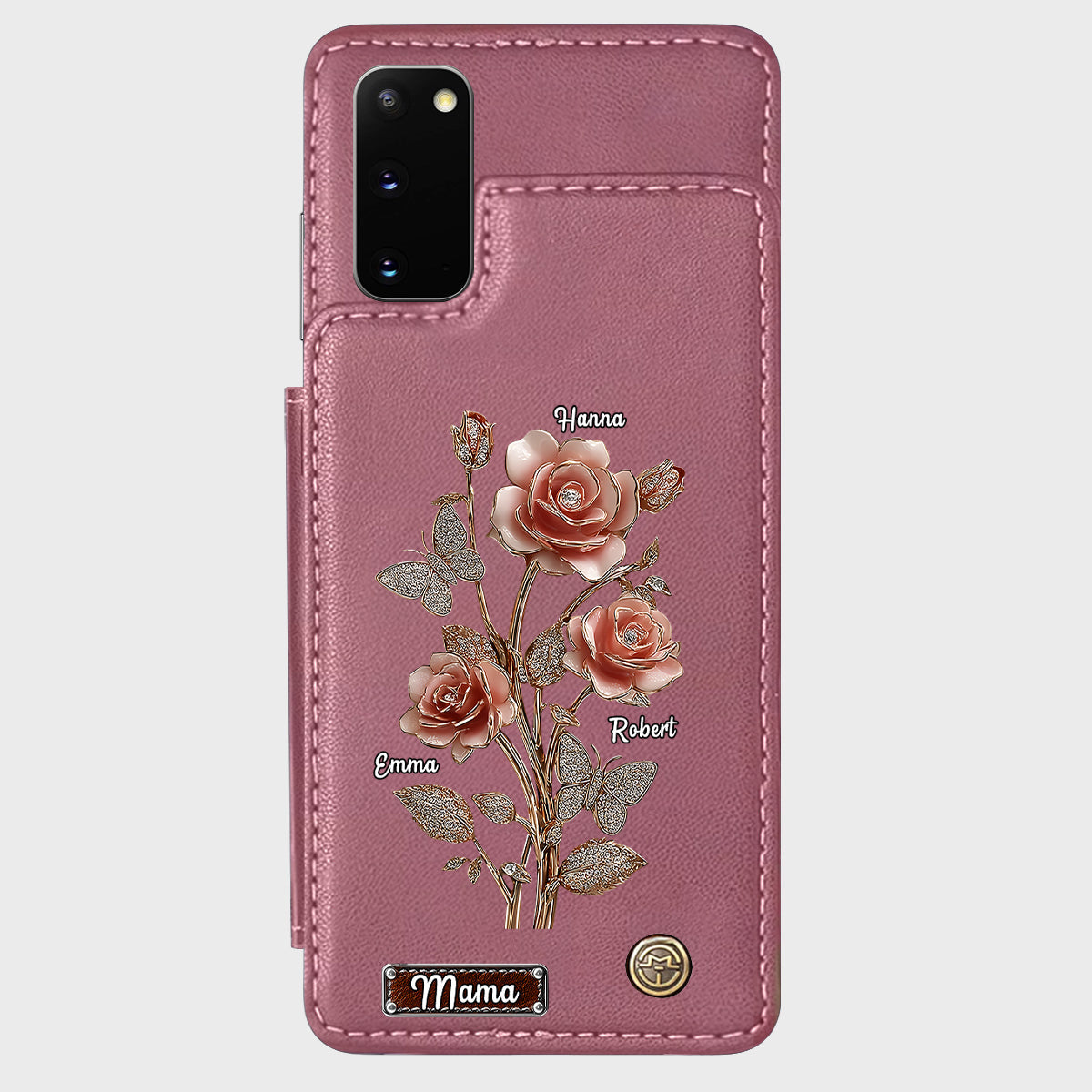 Étui portefeuille personnalisé pour téléphone portable « Mère et Roses »