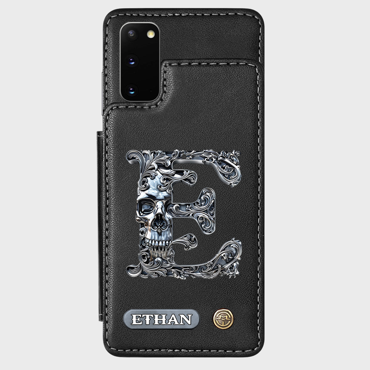Étui portefeuille personnalisé avec initiale et tête de mort