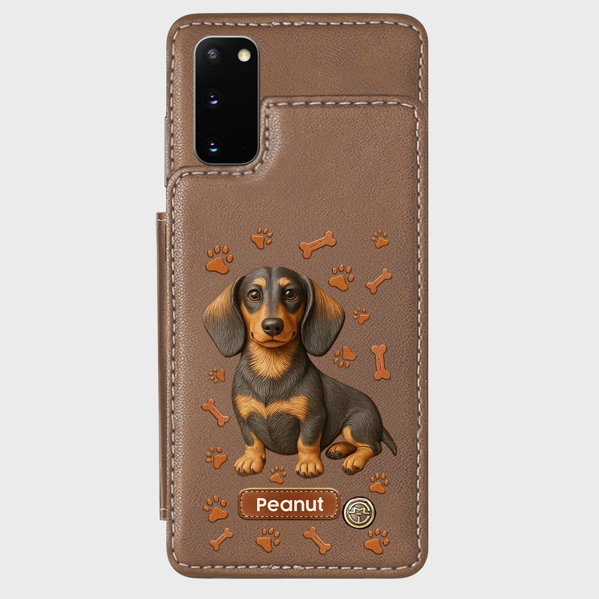 J'aime mon chien - Étui portefeuille personnalisé pour téléphone avec motif teckel