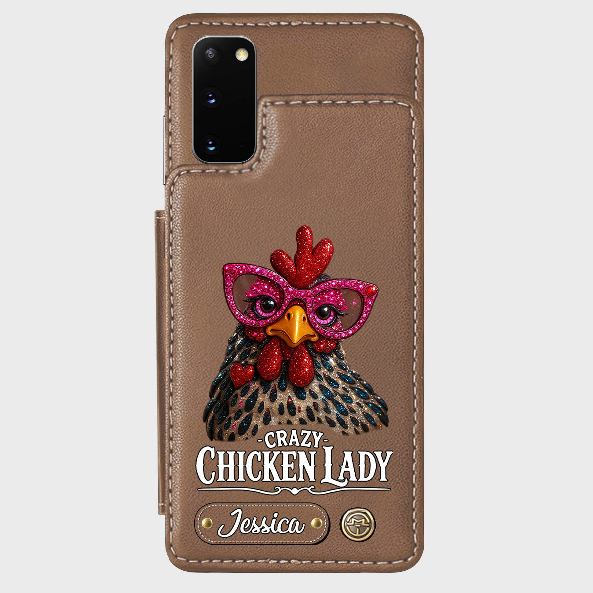 Crazy Chicken Lady - Étui portefeuille personnalisé pour téléphone avec poulet