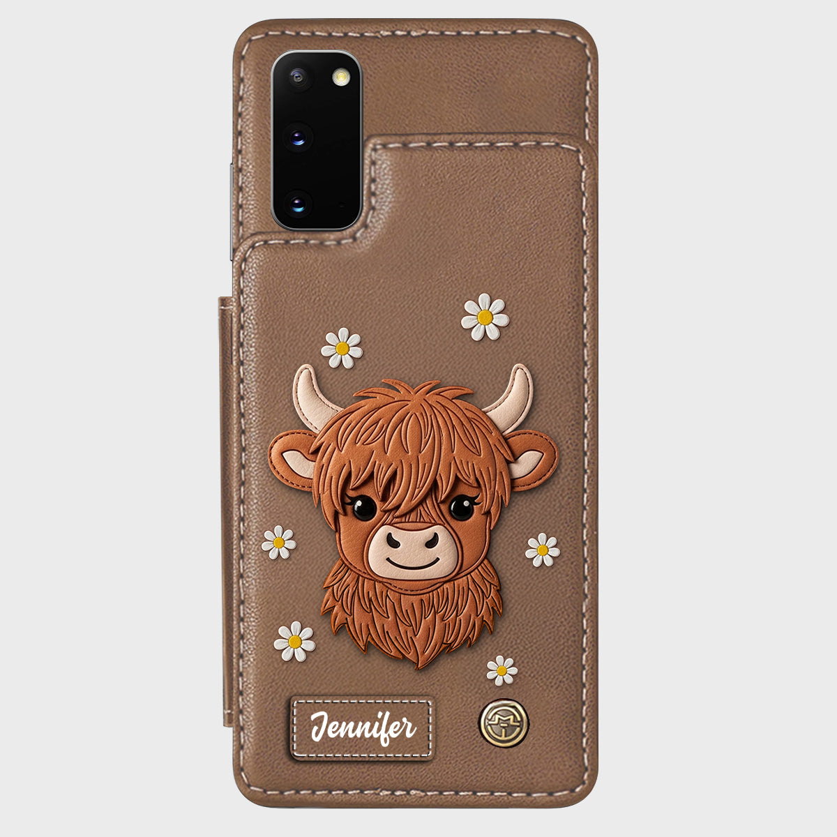 Adorable vache des Highlands - Étui portefeuille personnalisé pour téléphone avec une vache des Highlands