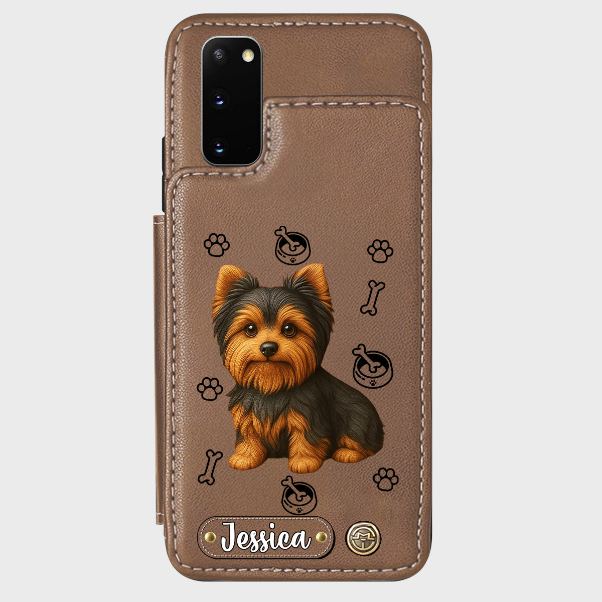 Étui portefeuille pour téléphone personnalisé Yorkshire Terrier « J’aime mon chien »