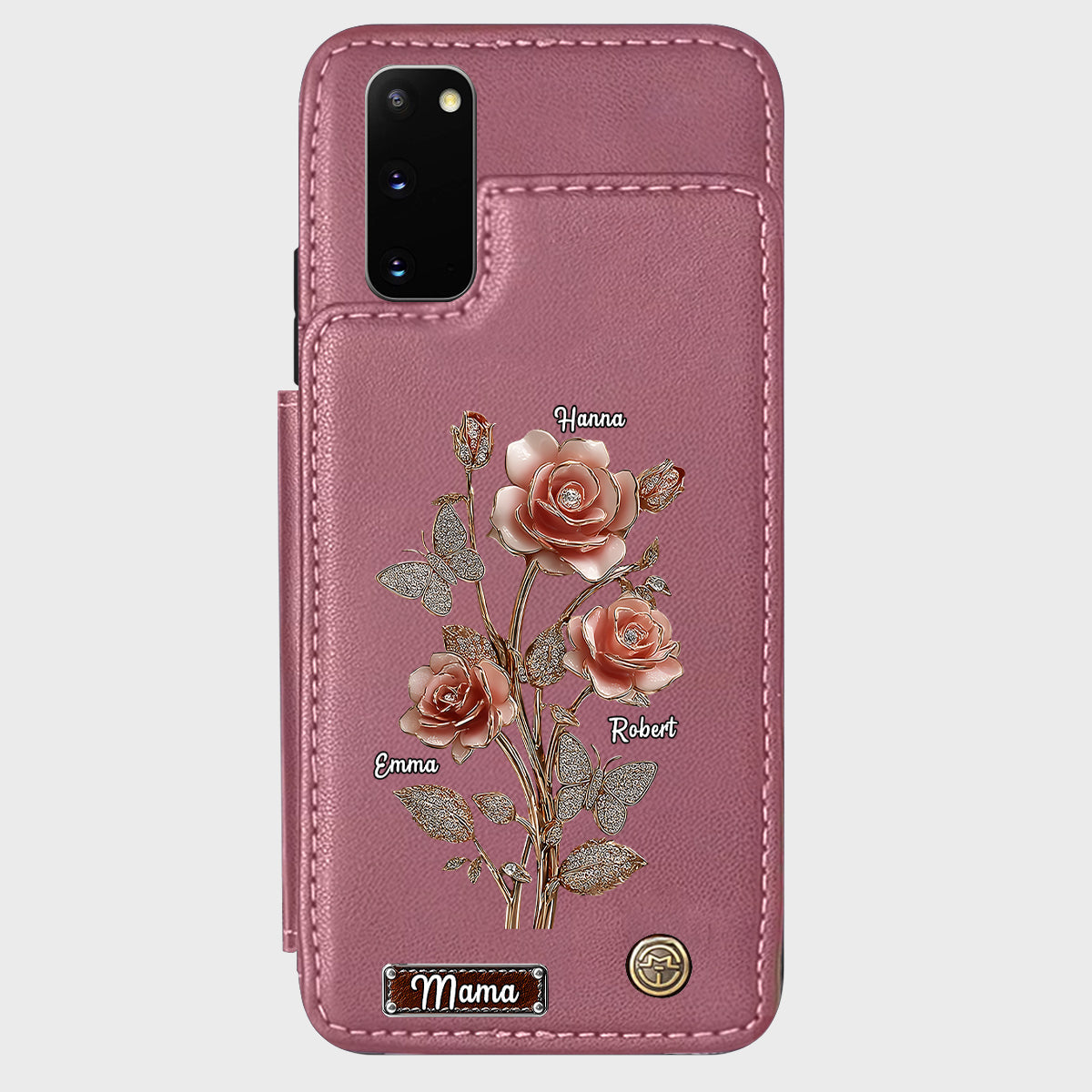 Étui portefeuille personnalisé pour téléphone portable « Mère et Roses »