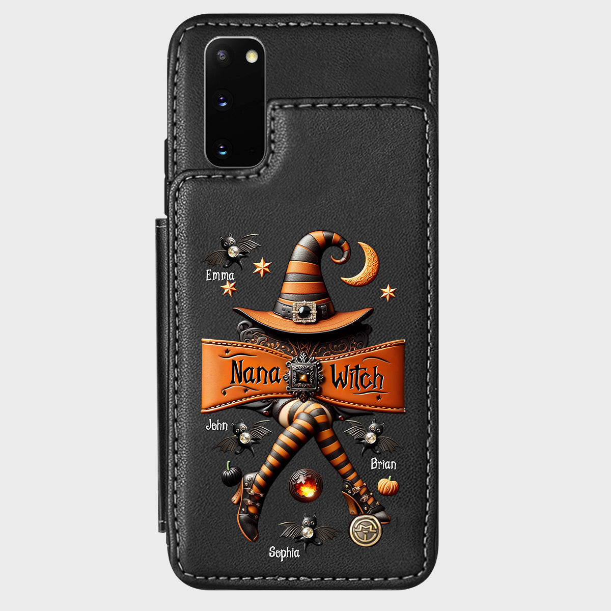 Cadeau d'Halloween pour grand-mère, maman sorcière - Étui portefeuille personnalisé pour téléphone