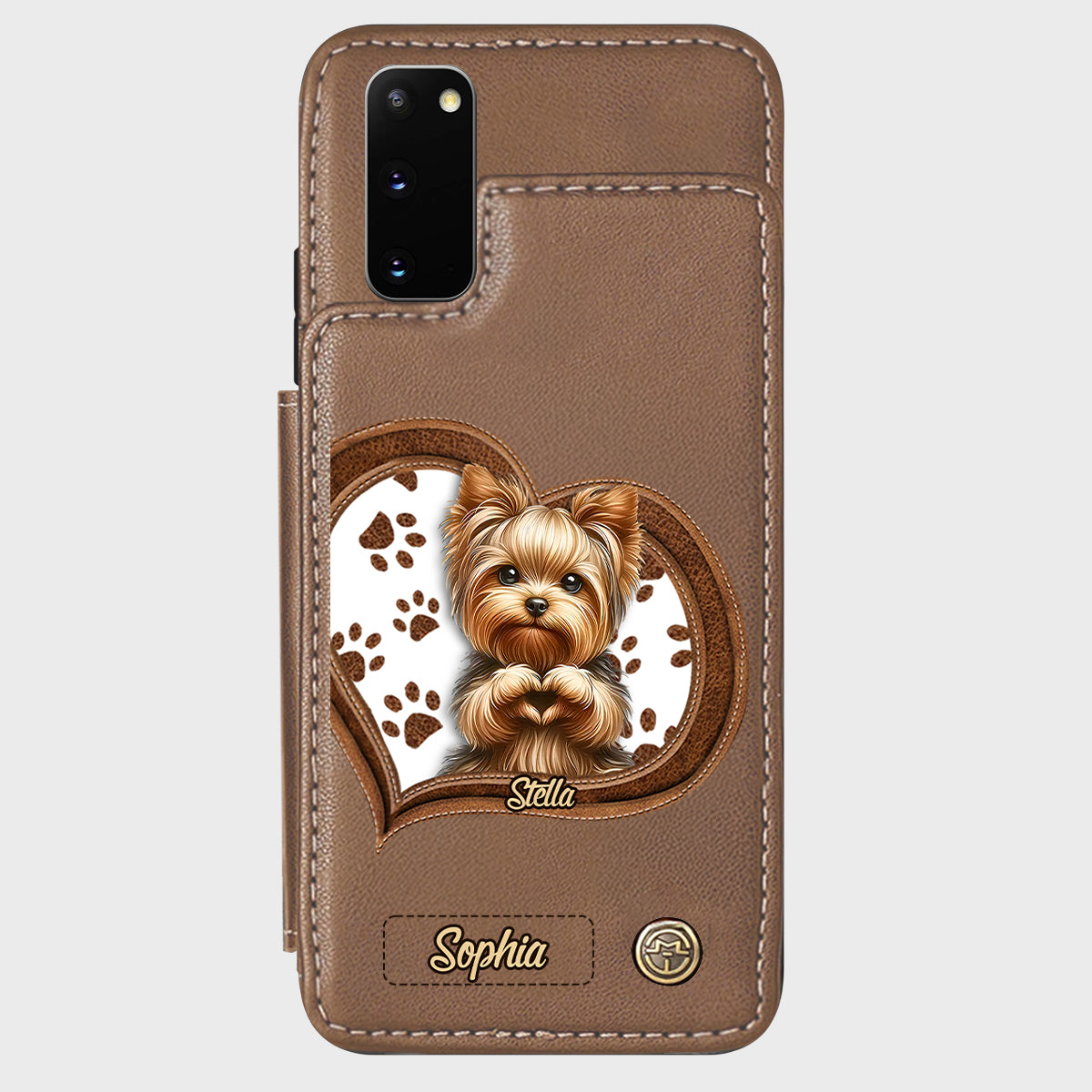 Étui portefeuille/téléphone personnalisé pour chien avec motif de cœur formé par un chiot ou un chaton