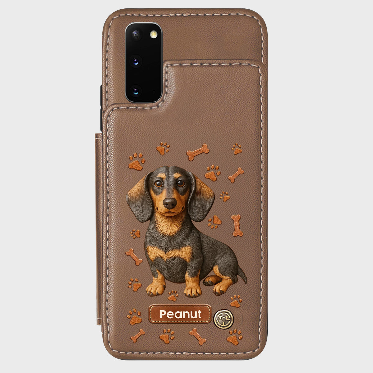 J'aime mon chien - Étui portefeuille personnalisé pour téléphone avec motif teckel