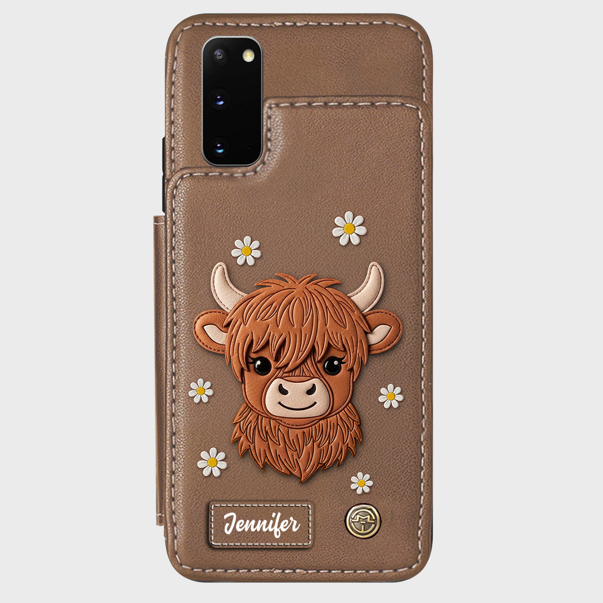 Adorable vache des Highlands - Étui portefeuille personnalisé pour téléphone avec une vache des Highlands