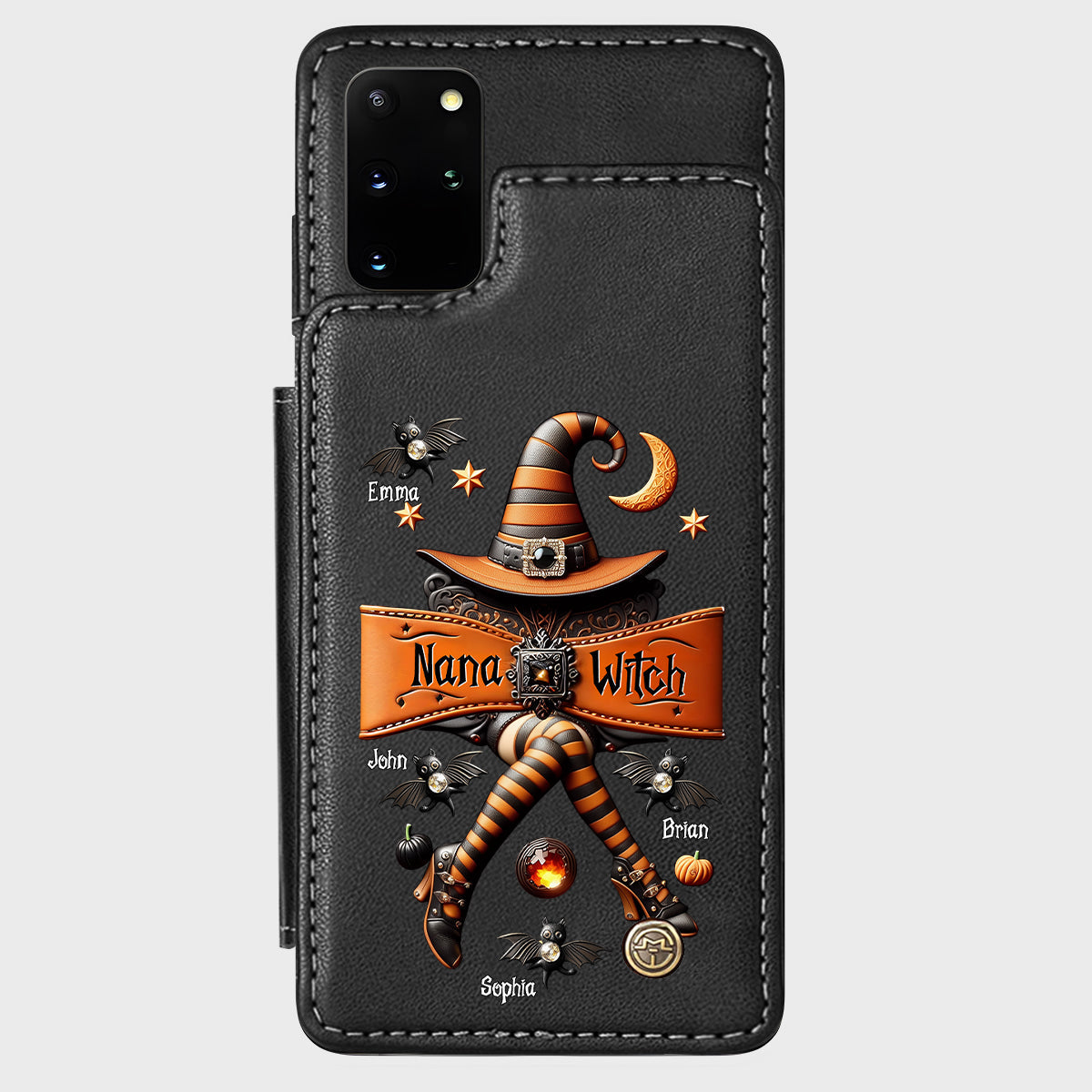 Cadeau d'Halloween pour grand-mère, maman sorcière - Étui portefeuille personnalisé pour téléphone