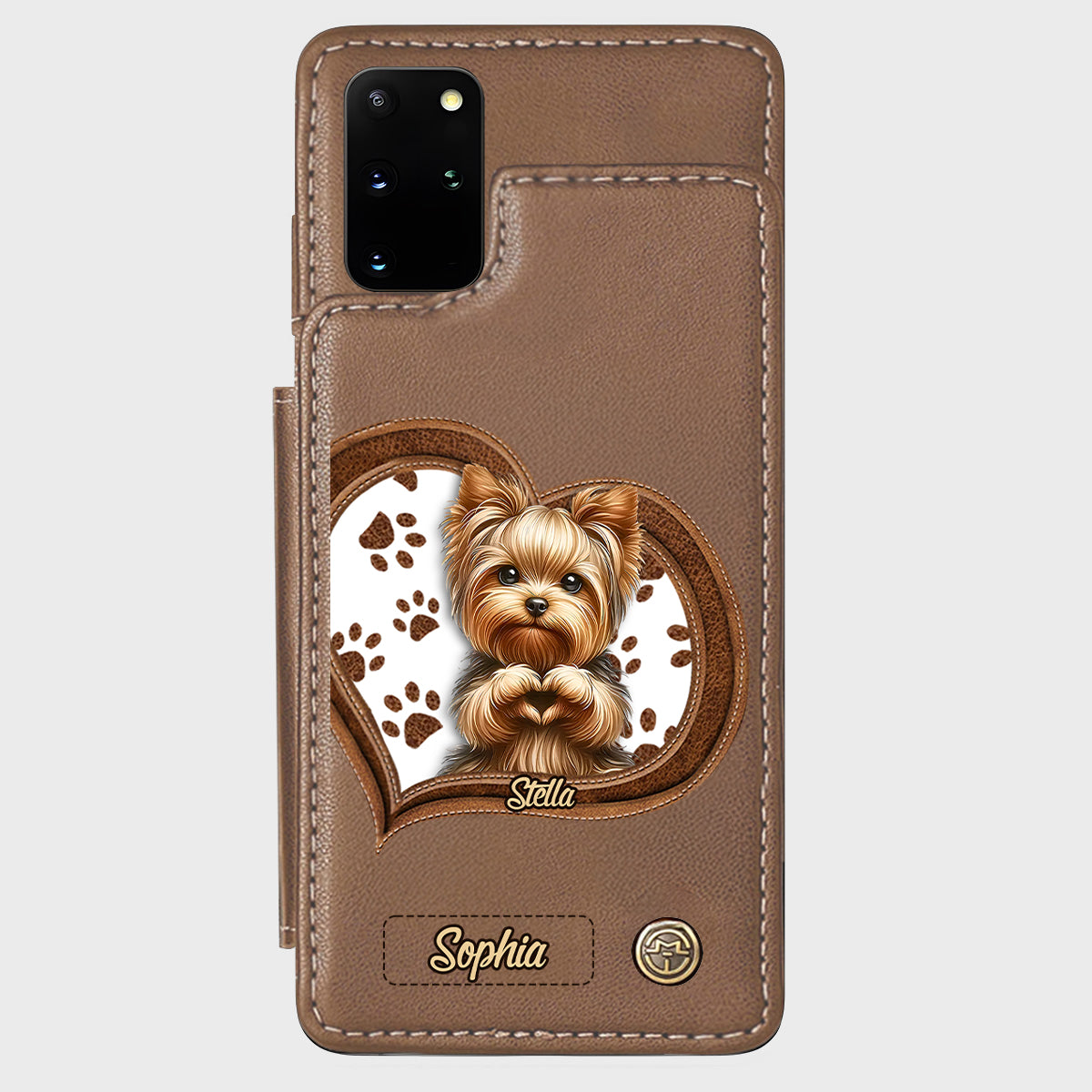 Étui portefeuille/téléphone personnalisé pour chien avec motif de cœur formé par un chiot ou un chaton