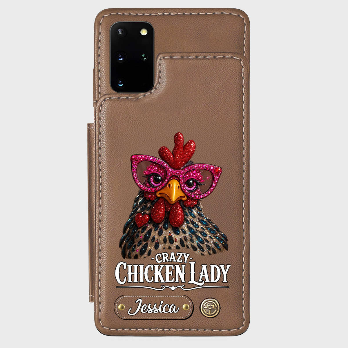 Crazy Chicken Lady - Étui portefeuille personnalisé pour téléphone avec poulet